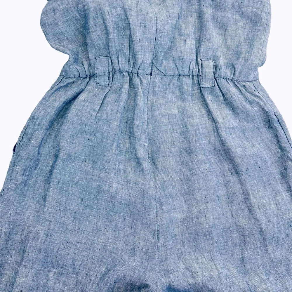 St Tropez West Linen Chambray Jumpsuit Cropped Wide Leg Denim Blue Pockets Sz 2 - Picture 4 of 14